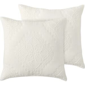 Levtex Muslin Stitch Quilted 2 Pc Euro Pillow Sham Set Cream